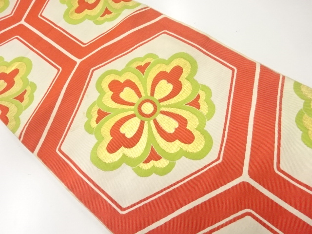 アンティーク　亀甲に花模様織出し袋帯（材料）